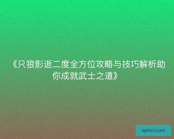 《只狼影逝二度全方位攻略与技巧解析助你成就武士之道》